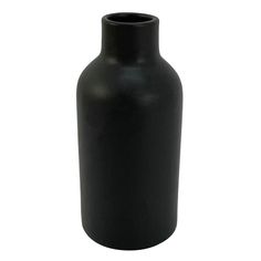 a black vase is shown on a white background