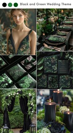 green and black wedding theme with greenery