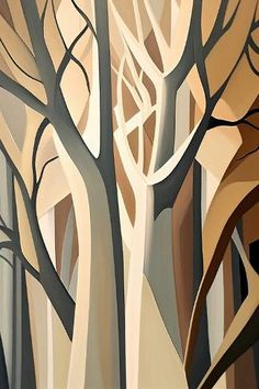 an abstract painting of trees with no leaves