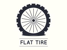 the flat tire logo is shown in black and white, with an image of a bicycle wheel