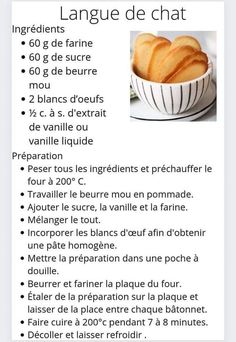 a recipe for french bread in a white bowl with the words langue de chat