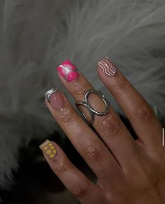 Nail Designs For Moms, Aura Nails Square, Short Aura Nails, Rasta Nails, French Manicure Acrylic Nails, Hippie Nails, Diy Acrylic Nails