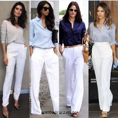 Linen Pants Outfit, White Pants Outfit, Blue Shirts, Fall Transition Outfits, Business Casual Outfits For Women, Transition Outfits, Outfit Trends, Business Outfit, Casual Work Outfits