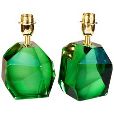 pair of green crystal earrings with gold accents