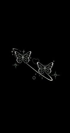 two butterflies flying in the dark with stars