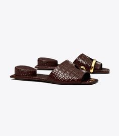 Pierced Slide: Women's Designer Sandals | Tory Burch Tory Burch Ring, Feminine Sandals, Tory Burch Slides, Tory Burch Heels, Fancy Footwear, Pretty Flats, Dress Up Jeans, Toe Ring Sandals, Lady Shoes