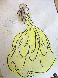 a drawing of a woman in a yellow dress