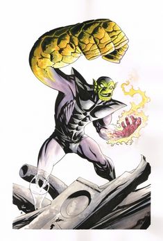 an image of a comic book cover with a man in black and yellow costume holding a large snake