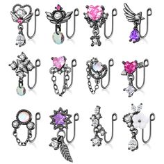 PRICES MAY VARY. 💗 Fake Nose Ring for Women: One Order Includes 12 Pcs Different Style Nose Cuffs, CZ Nose Ring , Heart Nose Cuff, Snowflake Dangling Nose Ring, etc. So Cute,Trendy and Fashion Faux Nose Ring Set for Women, Keep up with Fashion Trends, Great Choice for Non Piercing Nose Jewelry. 💗 Latest Dangle Design: Our Nose Ring Use the Most Popular Dangling Design, more Innovative and Fashionable;Fake Nose Hoop Ring are Easier to Put on or Take off, It's a Good Choice If You Don't Want to Fairy Nose Ring, Noise Rings, Dangling Nose Ring, Clip On Nose Ring, Nose Cuffs, Faux Nose Ring, Fake Nose Ring, Pierced Nose, Nose Cuff