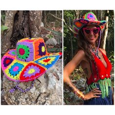 Multicolored Flower Power Crochet Cowboy // Cowgirl Hat  Made by Order. Just like the last Crochet Cowboy // Cowgirl Hats I have made, this hat is also inspired by @gimme_kaya, the crochet fairy.  I would love to make this hat in different colors or styles; I can even make bucket hats. If you are interested in supporting me by buying a piece, send me a message. Crochet Fairy, Chapeau Cowboy, Cowgirl Hats, Cow Girl, Cow Boy, Cowboy And Cowgirl, Crochet Flowers, Cowboy Hats, Flower Power