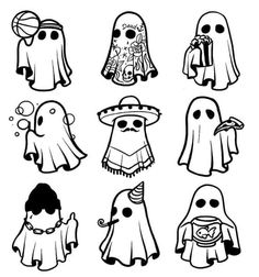 black and white halloween ghost cliparts for kids to print out, use on t - shirts or other items