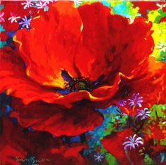 an abstract painting of a red flower