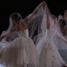 several ballerina dancers in white tulle dresses and veils