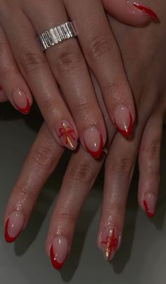 holiday nail inspo red christmas nails (mine) Xmas Nail Ideas Short, Nails Inspo Short Christmas, Short Almond Simple Christmas Nails, Christmas Nail Asthetic, Christmas Acrylics French Tip, Xmas Nail Inspo Simple, Short Red Winter Nails, Basic Nails Christmas, Christmas Nails With Red Tips