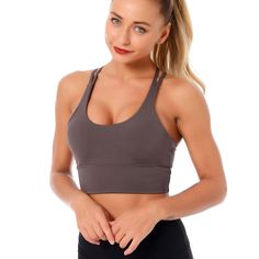 The EMES SHOP sports bra is detailed with a scoop neckline. Features double racerback straps that crossover the open back. This lightweight. breathable. quick-drying sports bra is perfect for your next gym session or yoga class.MATERIAL:85% Nylon 15% SpandexMEASUREMENTS:Small : 4-6 Waist: 25-26.5 in Chest: 33-34.5 in Medium : 6-8 Waist: 26.5-28 in Chest: 34.5-36 in Large : 8-10 Waist: 28-29.5 in Chest: 36-37.5 in X-Large : 10-12 Waist: 29.5-31 in Chest: 37.5-39 in Sporty T-back Sports Bra For Gym, Racerback Activewear With Built-in Bra For Light Exercise, Functional T-back Sports Bra For Workout, Cross Back Sports Bra With Built-in Bra For Training, Sports Bra With Strappy Back And Built-in Bra, Athleisure T-back Sports Bra For Workout, Strappy Back Sports Bra For Gym, Strappy Back Sports Bra With Built-in Bra For Gym, Gym Sports Bra With Built-in Bra