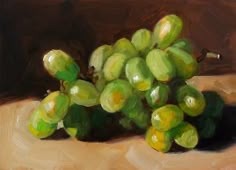 an oil painting of green grapes on a table