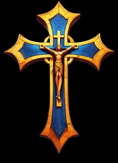 the cross is painted in gold and blue