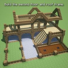 an image of a building made out of lego bricks with the words build the second floor and roof frame