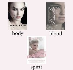 four different movie posters with the words body, blood and spirit