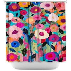 a shower curtain with colorful flowers on it