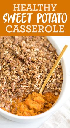 vegan and gluten - free sweet potato casserole in a white bowl