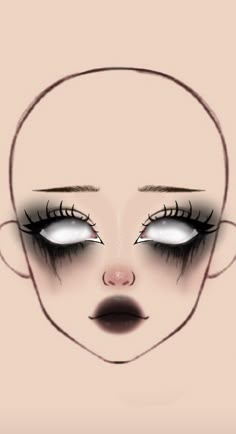 Faces For Makeup Drawing, Alt Makeup Drawing, Make Up Drawing Face, Full Face Makeup Ideas Crazy, Halloween Alt Makeup, Dark Makeup Looks Aesthetic, Goth Anime Makeup, Gothic Makeup Ideas Eyeliner, Halloween Makeup Looks Drawing