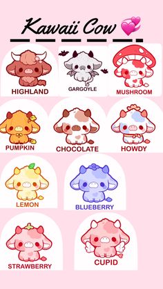 the kawai cow stickers are all different colors