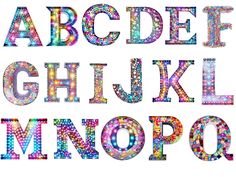 the letters are made up of many different colors and shapes, all in one alphabet