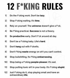 a poster with the rules for 12 f king rules