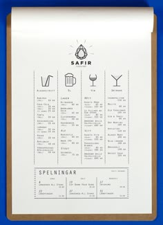 a paper with some type of menu on it