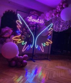 Sweet 16 and Flying Wings Neon Sign Neon Wall Lights, Wings Neon Sign, Glow Birthday, Neon Wall, Drilling Tools, Event Exhibition, Neon Party