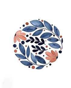 a watercolor painting of leaves and berries in a circle