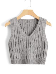 Cable Knit Sweater Vest Grey Casual   Fabric Plain  Non-Stretch Spring/Fall Women Clothing, size features are:Bust: ,Length: ,Sleeve Length: Cable Knit Sweater Pattern, Crop Top Designs, Sweater Vests, Traje Casual, Sweater Vest Women, Sweat Shirts, Sleeveless Pullover, Women Sweater, Cable Knit Sweater