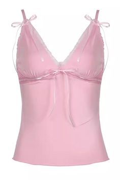 pink bow lace trim top, cute crop tops, aesthetic tops, coquette girl  clothes, coquette girl style Crop Tops Aesthetic, Clothes Coquette, Aesthetic Tops, Pink Cami Top, Crop Top Camisole, Chic Tank Tops, Ruffle Tube Top, Lace Trim Top, Aesthetic T Shirts