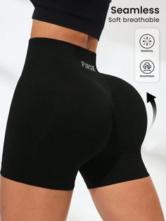 Women Plain Simple Seamless Sport Shorts Black    Fabric Letter,Plain  High Stretch  Women Activewear, size features are:Bust: ,Length: ,Sleeve Length: Sports Pants Women, Elegant Dresses Long, Comic Styles, Slim Waist, Shorts Black, Sport Pants, Sport Shorts, Active Wear For Women, Black Fabric