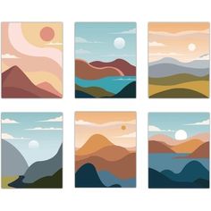 Mountains Abstract Wall Art Prints Landscape Sunset Sunrise Modern Poster for Men Women Room Home Office Decor Set of 6 Unframed 8x10inch Color: Multicolor. Sunset Mural, Garage Mural, Simple Sunset, Minimalist Landscape Art, Collage Art Ideas, Women Room, Calligraphy Designs, Hutch Makeover, Sunset Artwork