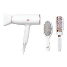 AireLuxe Professional Hair Dryer and Brush Set - AIRELUXE + BRUSH SETFeaturesT3 RapidAire IQ Technology: Pairs digitally controlled heat with a wide, ion-rich airflow to cut dry time and preserve more of hairs natural moistureIon generator: Infuses airflow with 10 million negative ions per second to reduce frizz and smooth the hair cuticle for a shiny finish5 heat and 3 speed settings: Offer healthy drying and flexible styling for all hair typesVolume Boost Switch: Boosts texture and volumeLock- T3 Hair Dryer, Detangle Brush, Hair Cuticle, Roll Hairstyle, Professional Hair Dryer, Hair Dryer Brush, Detangling Brush, Hair Detangler, 10 Million