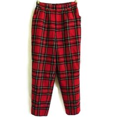 Vintage Ricardo Lenzi High Waist Rise Pants Lined Red Tartan Plaid. Side Pockets. Pleated Front. Ykk Zipper Front. Wool/Poly/Rayon Blend. Made In Japan. Tagged Vintage Sizing 6. Us Size Xs. Measures 24x26 Waist: 12"X2 Flat Across Rise: 13" Inseam: 26" Hips: " X2 Leg Opening: 7"X2 Condition: Good Vintage Condition. No Stains. Missing Front Waist Button. Closet3 Ralph Grunge Clueless Academia Smart Meangirls Rockabilly Streetwear Geminitiger7crx Geminitiger7dez P1040019posh Line Japan, Red Tartan, Jumpsuit Trousers, Vintage Pants, Ykk Zipper, Tartan Plaid, Red Plaid, Vintage Tags, Made In Japan