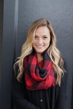 Red & Black Buffalo Plaid Infinity Scarf Red Buffalo Check, Red Checkered, Knit Infinity Scarf, Scarf Design, Black Sweater, Square Scarf, Buffalo Plaid, Red Plaid, Scarf Print