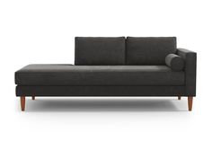 a gray couch with wooden legs on an isolated white background