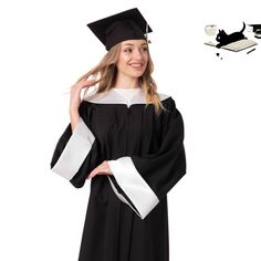 Want to have a different look? Are you bored of plain black gowns? Try our NotOrdinaryGownCo "Premium" design graduation gown set. In any photo - you will look your best! Set includes: - Graduation gown with satin cuffs and collar. - Graduation hat with tassel and year charm. About the gown: Material - high quality 100% Matte Polyester 9 and 2 dress chest sizes (to make it look better on you). Build all over yoke for additional volume 10 colors to choose from: maroon, royal blue, purple, gold, forest green, turquoise, sky blue, red, white, and silver. Other colors are also available upon request. Bulk order: If you are representative of university, college or school we are always glad for possible cooperation. What can we do? - we can make a custom design of graduation set for you - we can Graduation Robe Design, Gown With Collar, Academic Outfit, Academic Robes, Academic Gown, Black Gowns, Graduation Gown, Are You Bored, Graduation Hat