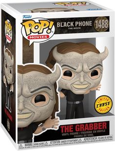 a pop vinyl figure in a box with an image of the character's face