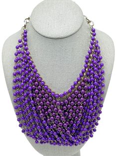 Vintage Purple Waterfall Choker Necklace Multi Strand Cascade Beaded 16" - 18"