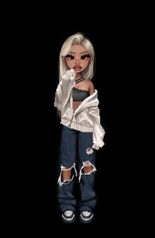 a digital painting of a girl in ripped jeans and a white shirt with her hand on her face