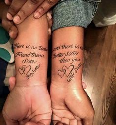 two people are holding hands with tattoos on their arms and the words, there is no friend