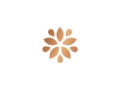 a gold flower logo on a white background