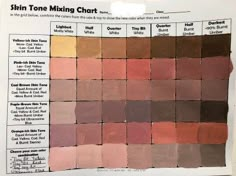 the color chart for stain tone mixing chart is shown in red, brown and tan