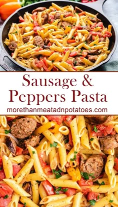 sausage and peppers pasta in a skillet