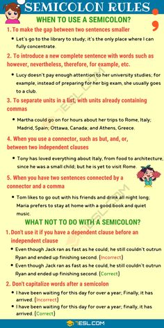 a poster with instructions on how to use semicolon rules