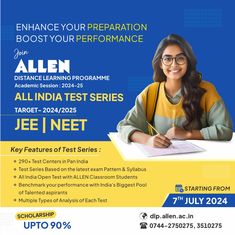 🌟 Enhance Your Preparation, Boost Your Performance!  📚 Join ALLEN Distance Learning Programme's All India Test Series for JEE & NEET for the 2024-25 academic session!  🗓️ Starting from 7th July 2024  💡 Key Features:  290+ Test Centers across Pan India Test Series based on the latest exam pattern & syllabus All India Open Test with ALLEN Classroom Students Benchmark your performance with India’s biggest pool of talented aspirants Multiple types of analysis for each test  🌐 Visit: https://dlp.allen.ac.in/ 📞 Call: 0744-2750275, 3510275  #ALLENDistanceLearning #JEE #NEET #AllIndiaTestSeries Big Pools, Silk Anarkali, Exam Preparation, Anarkali Suits, Study Guide, Distance Learning, Study Tips, Career, Quick Saves